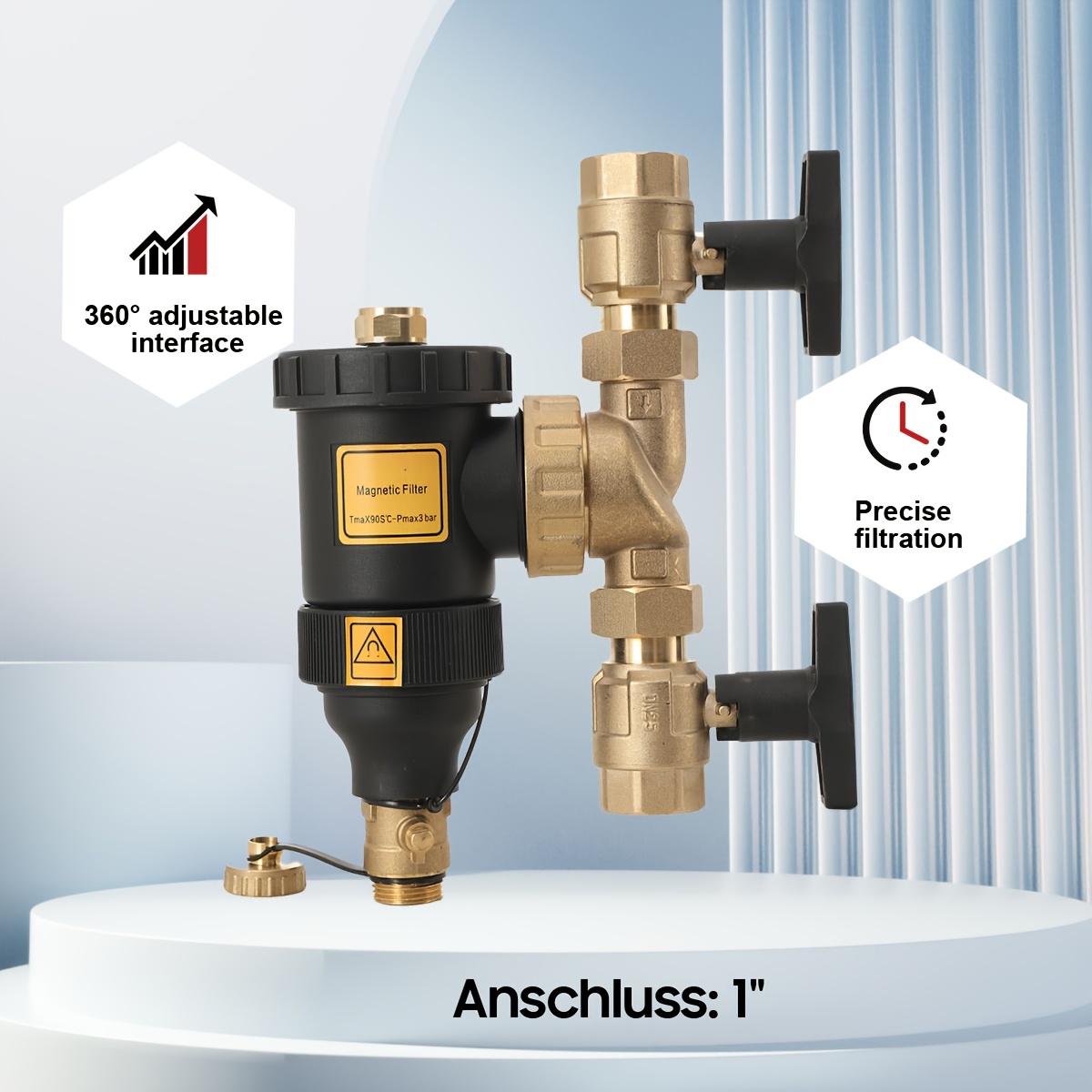 1" Female Threaded Brass Magnetic Boiler Filter With Isolation Valves