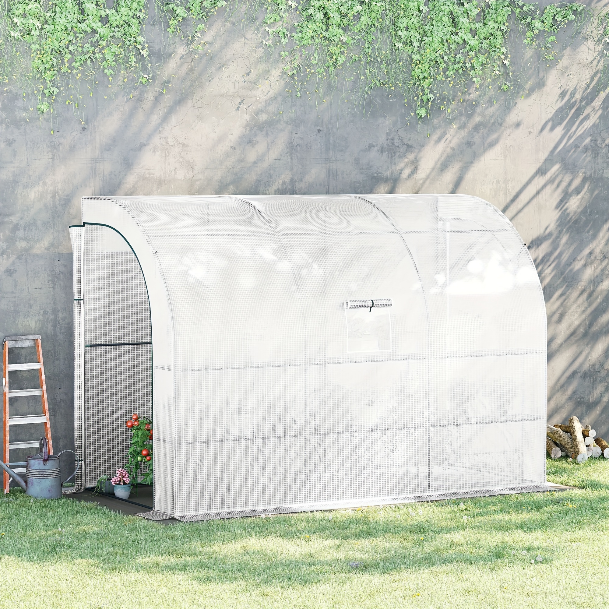 

Outsunny 10' X 5' X 7' To Greenhouse, Walk-in , Plant Nursery With 2 Roll-up , Pe Cover And 3 , White