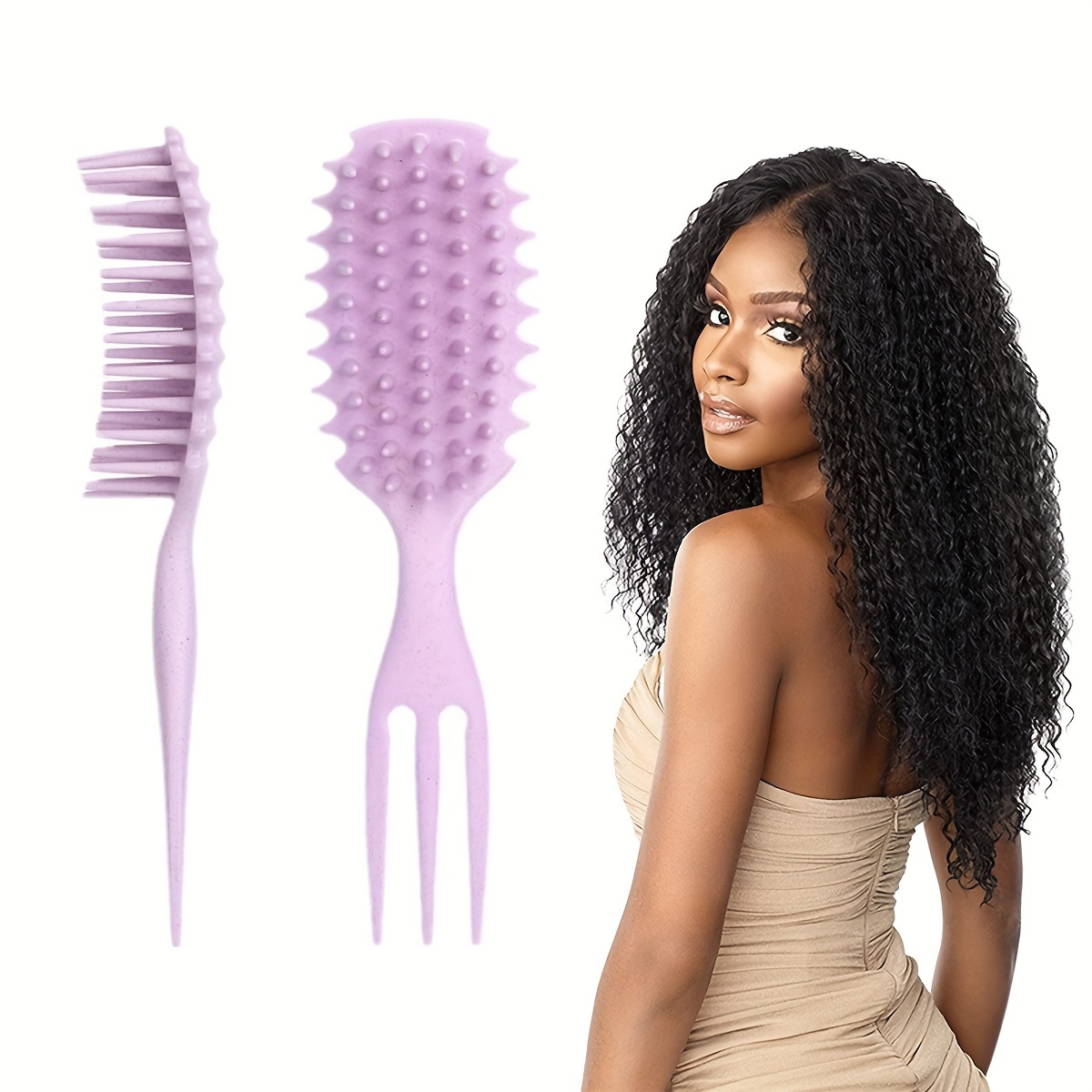 

1pc Purple Defining & Detangling Brush For Women - Rubber Bristles With Abs Handle, Wet Hair Styling, Shaping & Separating