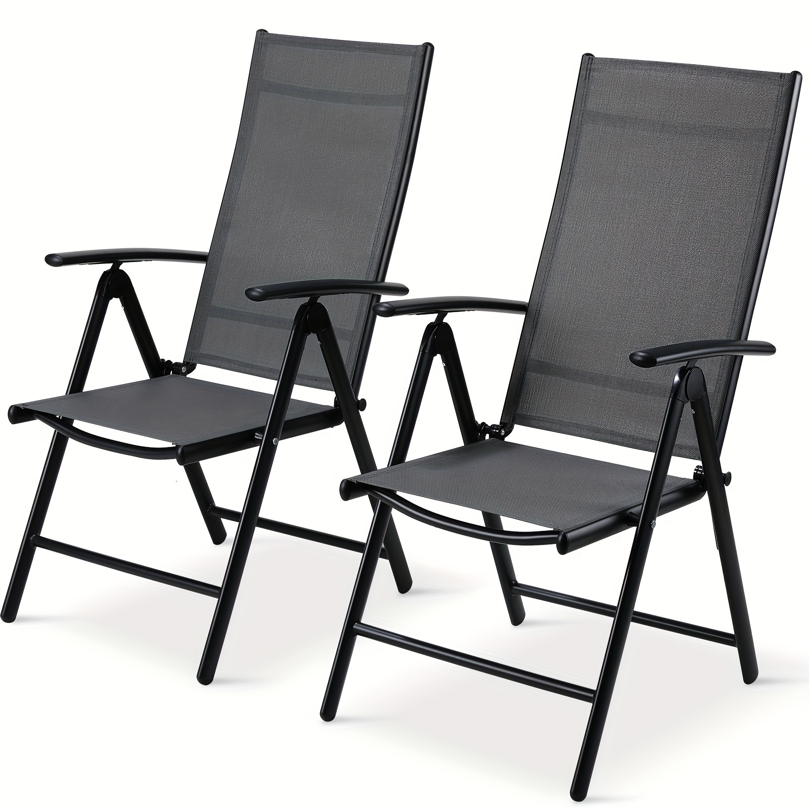 

High Back Foldable Garden Chair, Aluminum Balcony Chair Set Of 2, Garden Chair Height Adjustable 7 Ways, Outdoor Garden Chair, Weatherproof, Folding Camping Chair, Up To 120 Kg, Dark Grey