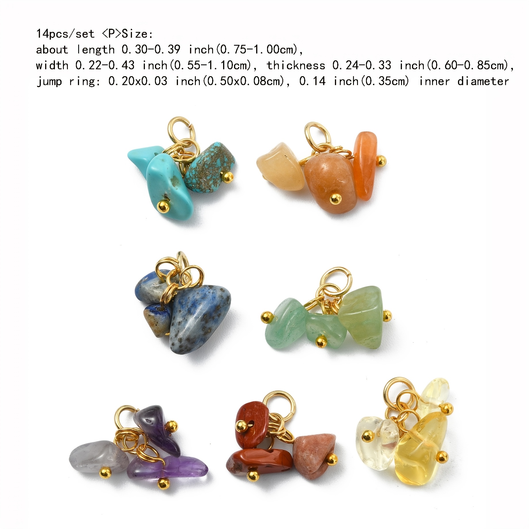 TEMU Lot de 14 breloques en améthyste naturelle, aventurine rouge, aventurine verte, rouge, lapis-, turquoise synthétique et verre soufflé, breloques