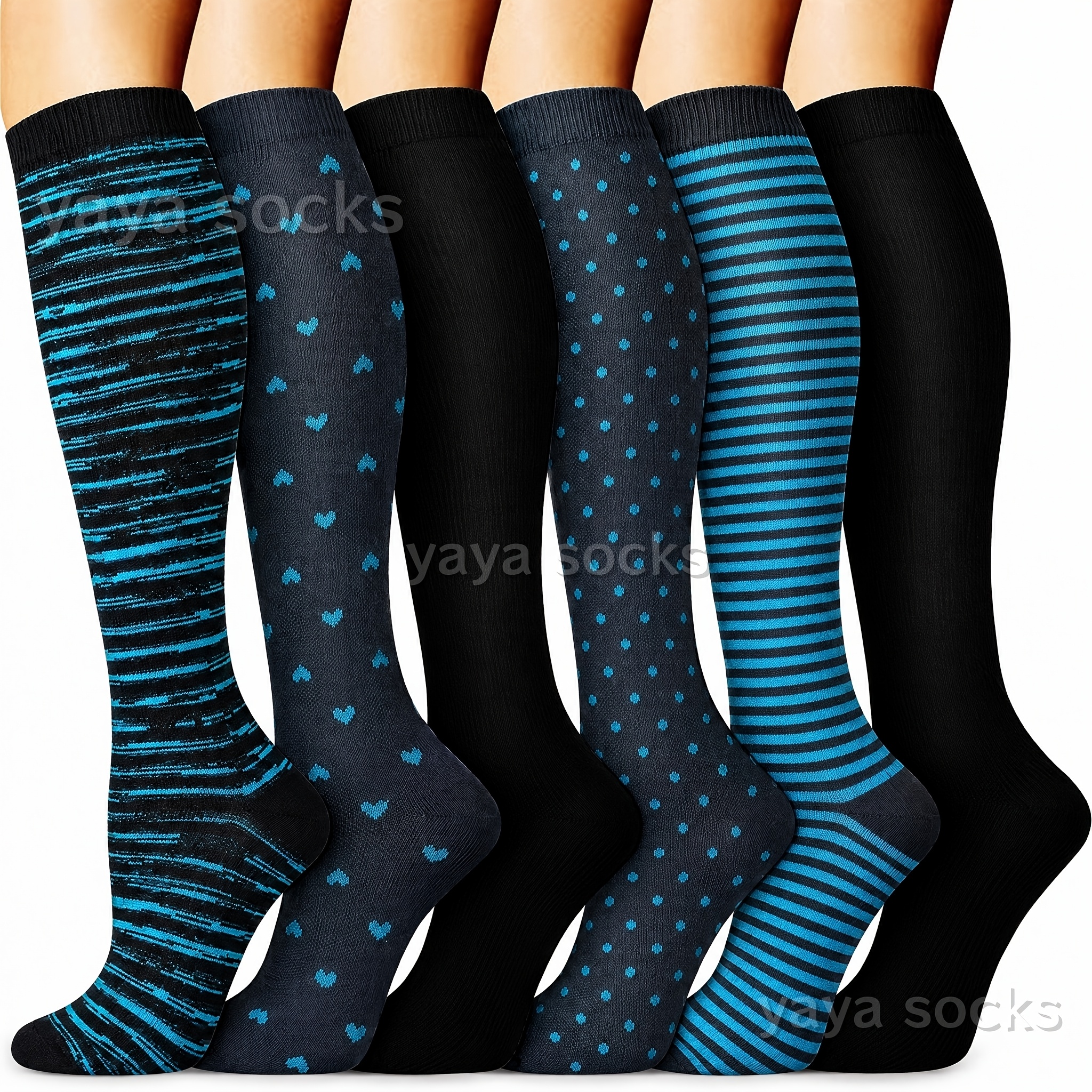 TEMU 6 Pairs Tight Compression Socks, Circulating 15-25mm Mercury Column Knee Compression Socks Suitable For Running And Cycling