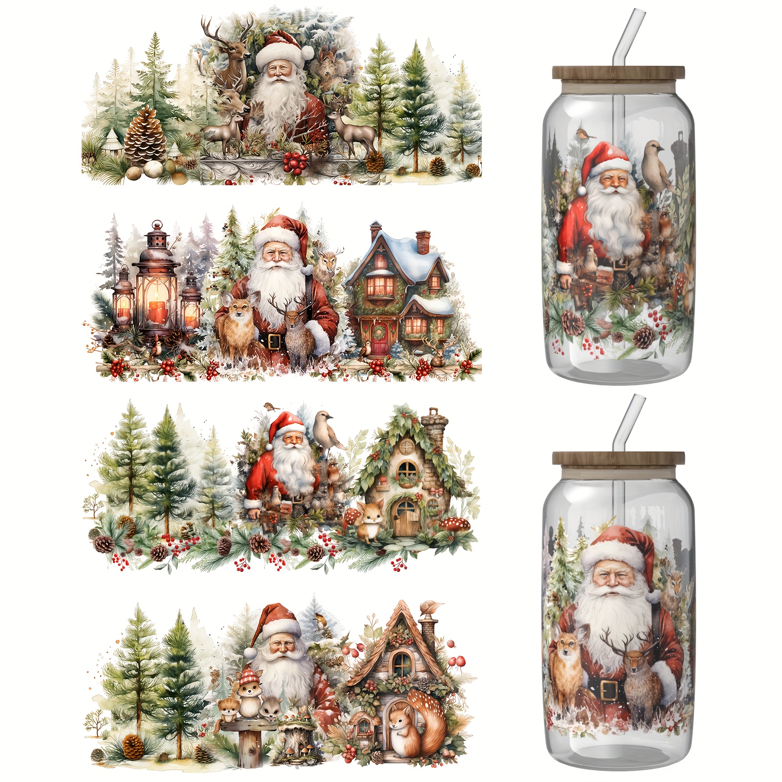 TEMU 4pcs/set Uv Dtf Cup Stickers, Christmas Theme Design Uv Dtf Stickers, High Quality, Waterproof, 3d Design, Wipeable Transfer Stickers, For 16oz
