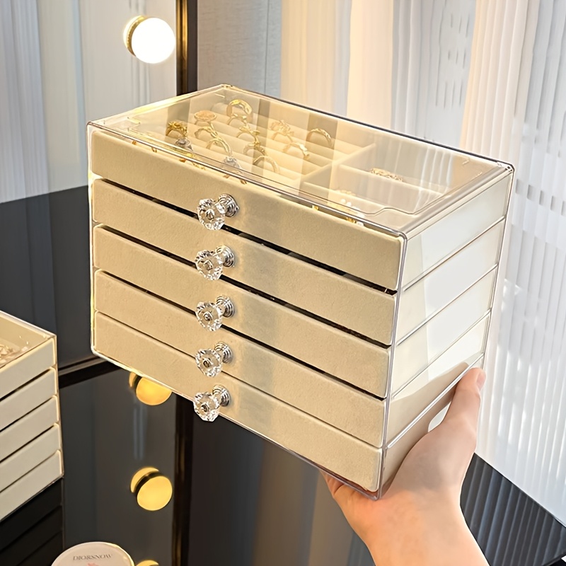 large capacity jewelry organizer box elegant white with golden handles multi compartment storage for bracelets watches rings necklaces durable plastic desktop organizer for home office jewelry box jewelry boxes Product details 5
