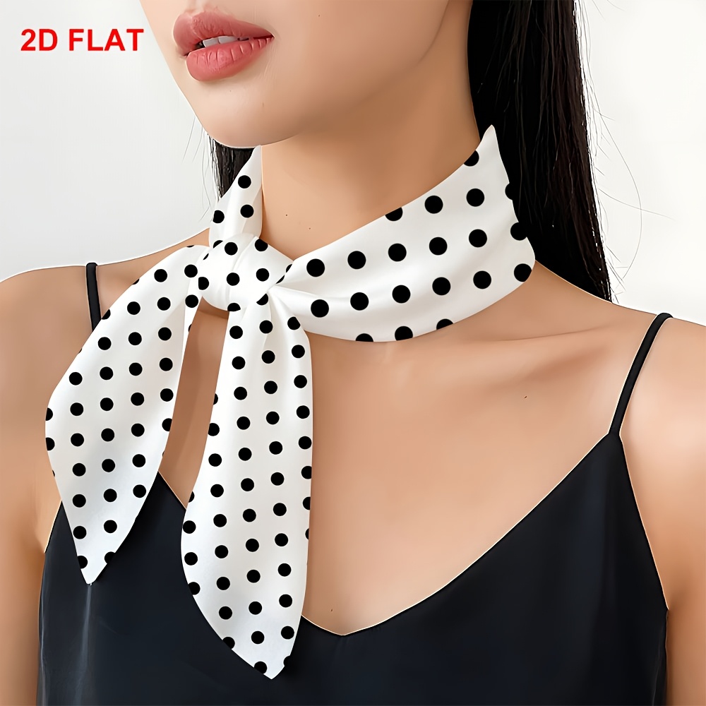 TEMU 2d Flat, 1pc Bohemian Square Scarf Suitable For & - Lightweight Headscarf With & Black Polka Dots, Machine Washable, Uniform For Shielding,