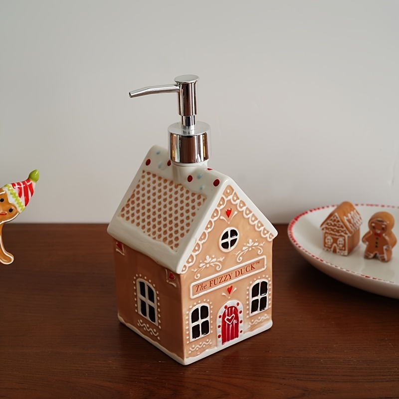 TEMU Charming Gingerbread For Man & House Ceramic Soap Dispenser - Hand-painted, Bpa-free For Bathroom , Best For Christmas