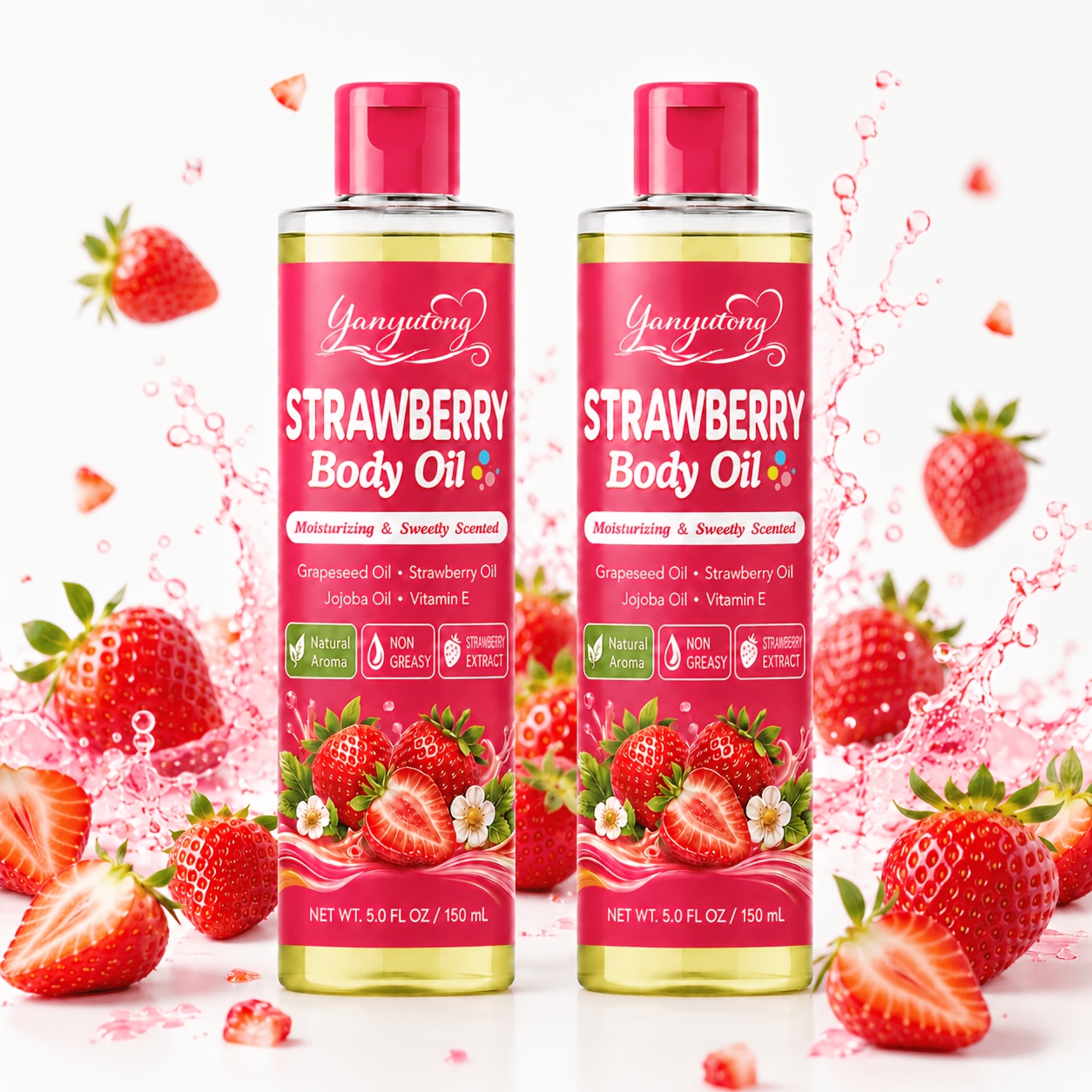 TEMU 2 Bottles Of 5.0 Fluid Ounces Strawberry Body Care Oil, Body Oil/massage Oil/hairstyling Oil/fragrance Oil, Suitable For Types