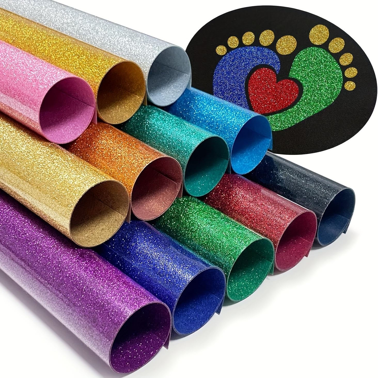 TEMU Glitter Heat Transfer Vinyl Bundle - 12pcs 12" X 10" Glitter Iron-on Vinyl For Diy T-shirts. Glitter Iron-on Vinyl For - Easy To Cut And Heat