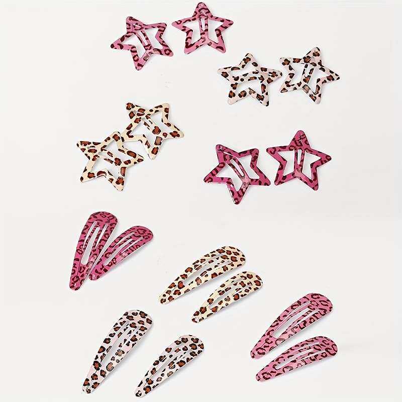 TEMU 16pcs Leopard Print Water Drop Star Cute Y2k Bang Clip Daily Hair Accessory Headwear