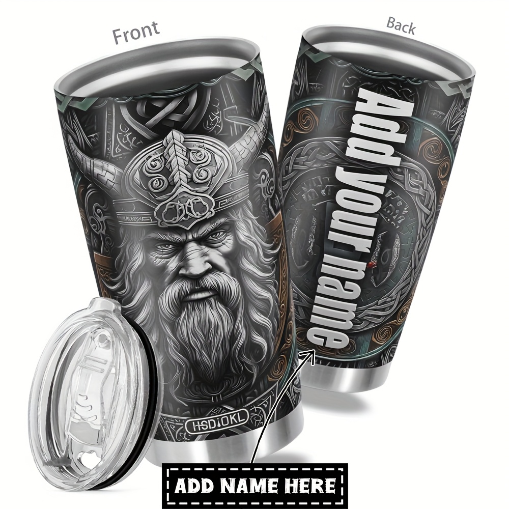 Image of 1pc, Personalized Custom Name 20oz Tumbler, Viking Funny Print 20oz, Insulated And Durable, Gift For Any Occasion: Birthdays, Holidays, Or Special Moments For Family, , Or Coworkers