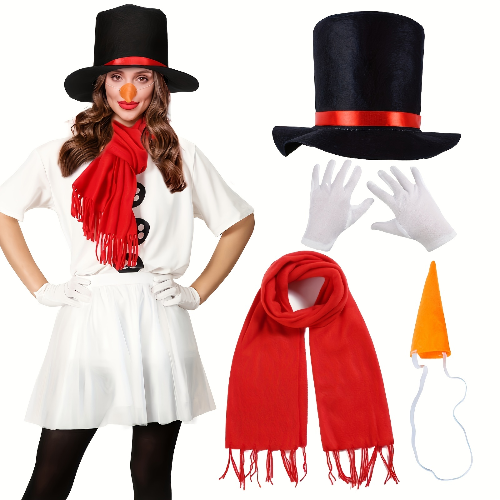 

Snowman Set - 4pcs , Red , & Gloves For Christmas