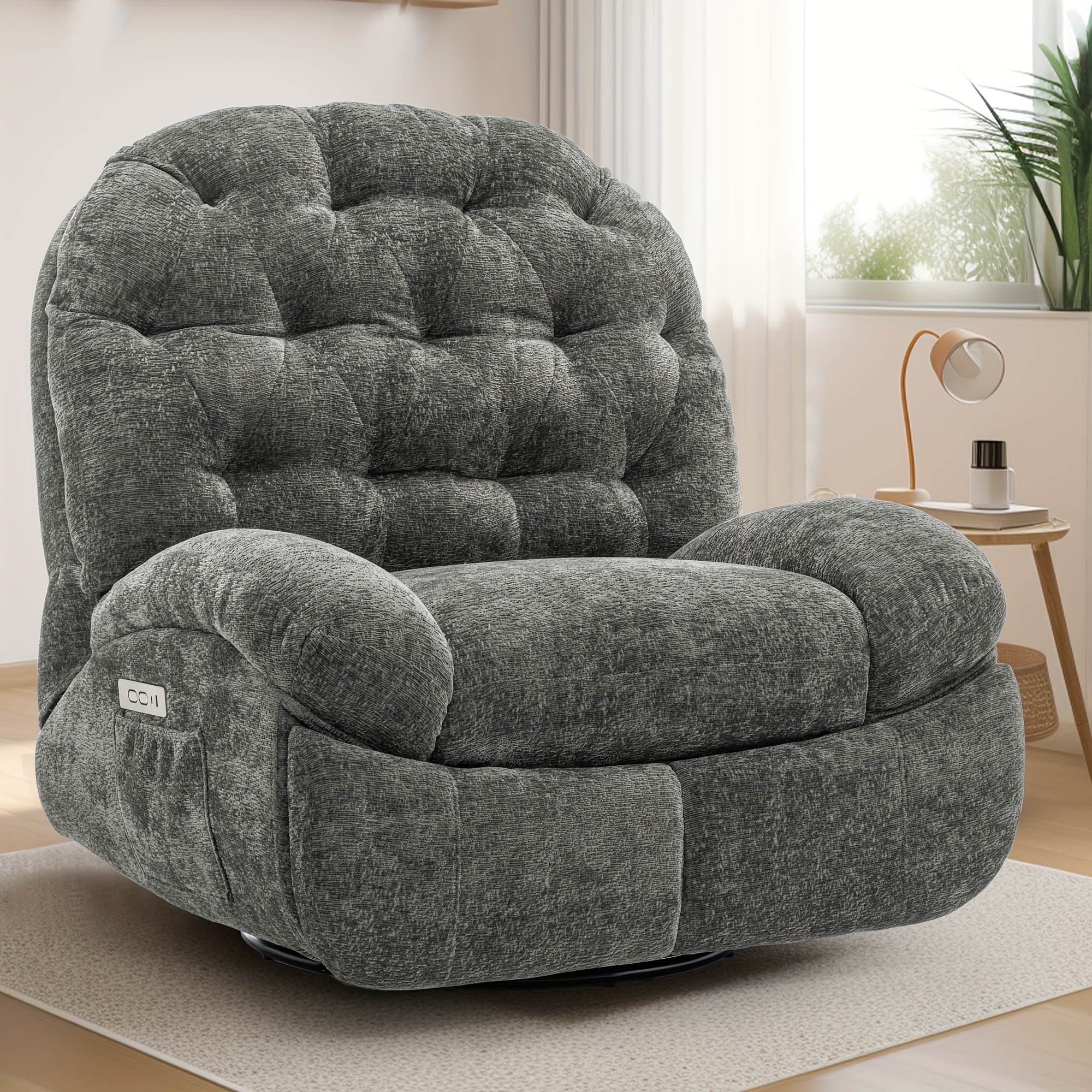 Oversized Swivel Recliner Chair, Adult Electric Recliner with USB Port And Side Pocket Storage, Comfortable Soft Shell Rocking Chair, Large Chenille Recliner Suitable for The Living Room 8 Oversized Swivel Recliner Chair, Adult Electric Recliner with USB Port And Side Pocket Storage, Comfortable Soft Shell Rocking Chair, Large Chenille Recliner Suitable for The Living Room - Image 8