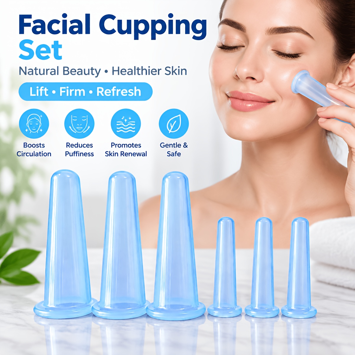 6pcs Silicone Cupping Set - Multi-Size Vacuum Suction Massage Cups for Face, Lips, And Eyes, Ideal for Studio And Home U