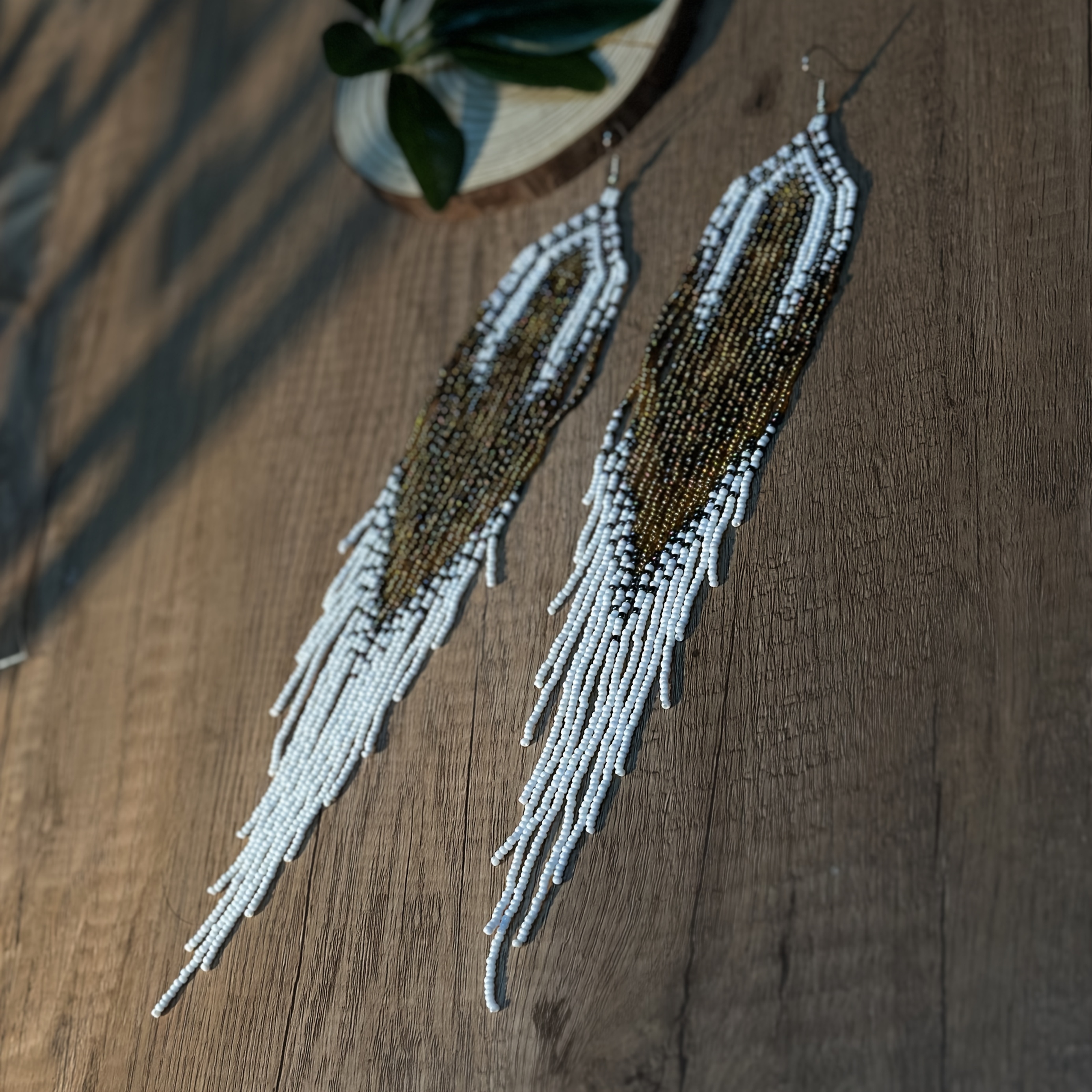 Long Beaded Tassel Earrings, Bohemian Style, Handmade