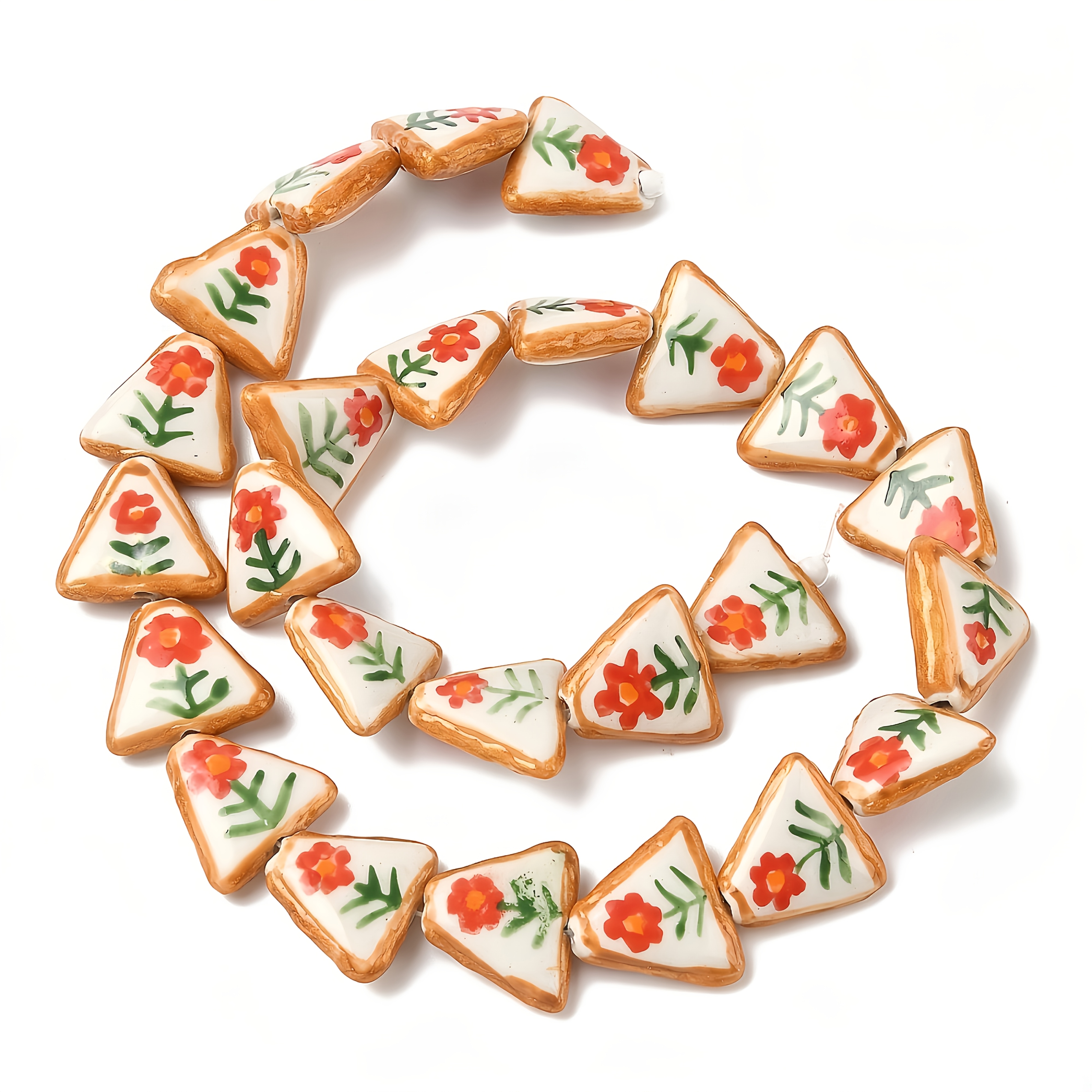 10 Retro Painted Flower Triangle Beads for Bracelet Making