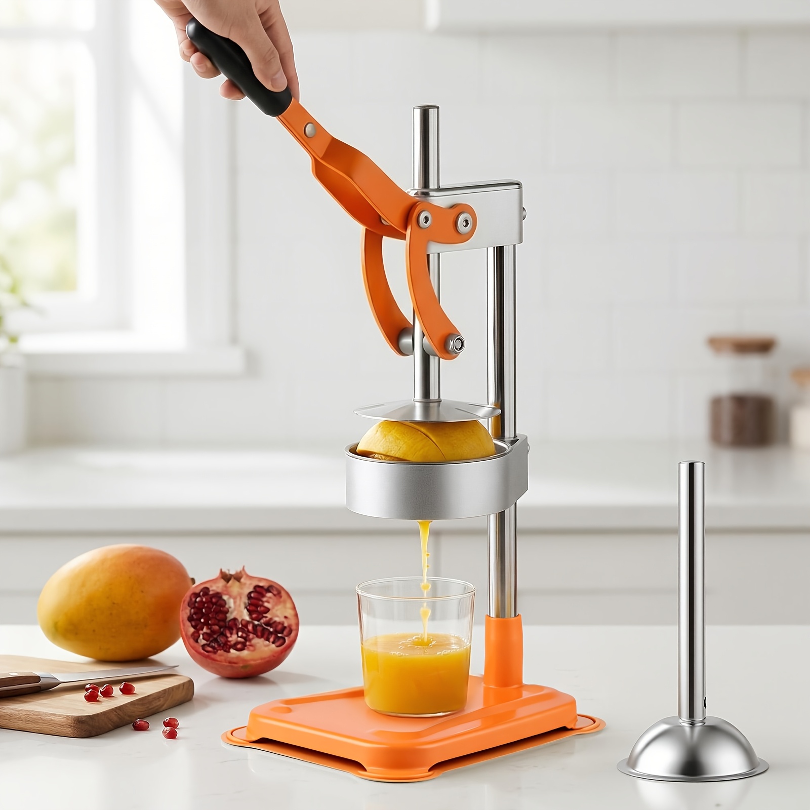TEMU Manual Juicer Featuring A Detachable Top Filter, Made From Food-grade Stainless Steel, Suitable For Lemons, Fruits, And Citrus, Including And