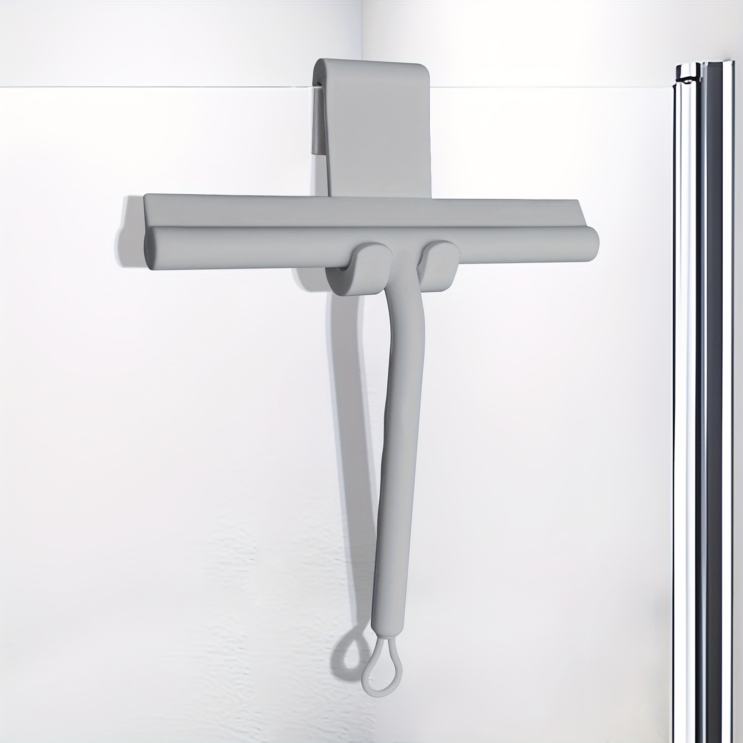 TEMU 1pc Silicone Shower Squeegee With Loop & Hanging Hook - No-drill Bathroom Cleaner For Glass Doors, Mirrors, Floors, Kitchen, Car - Durable, ,