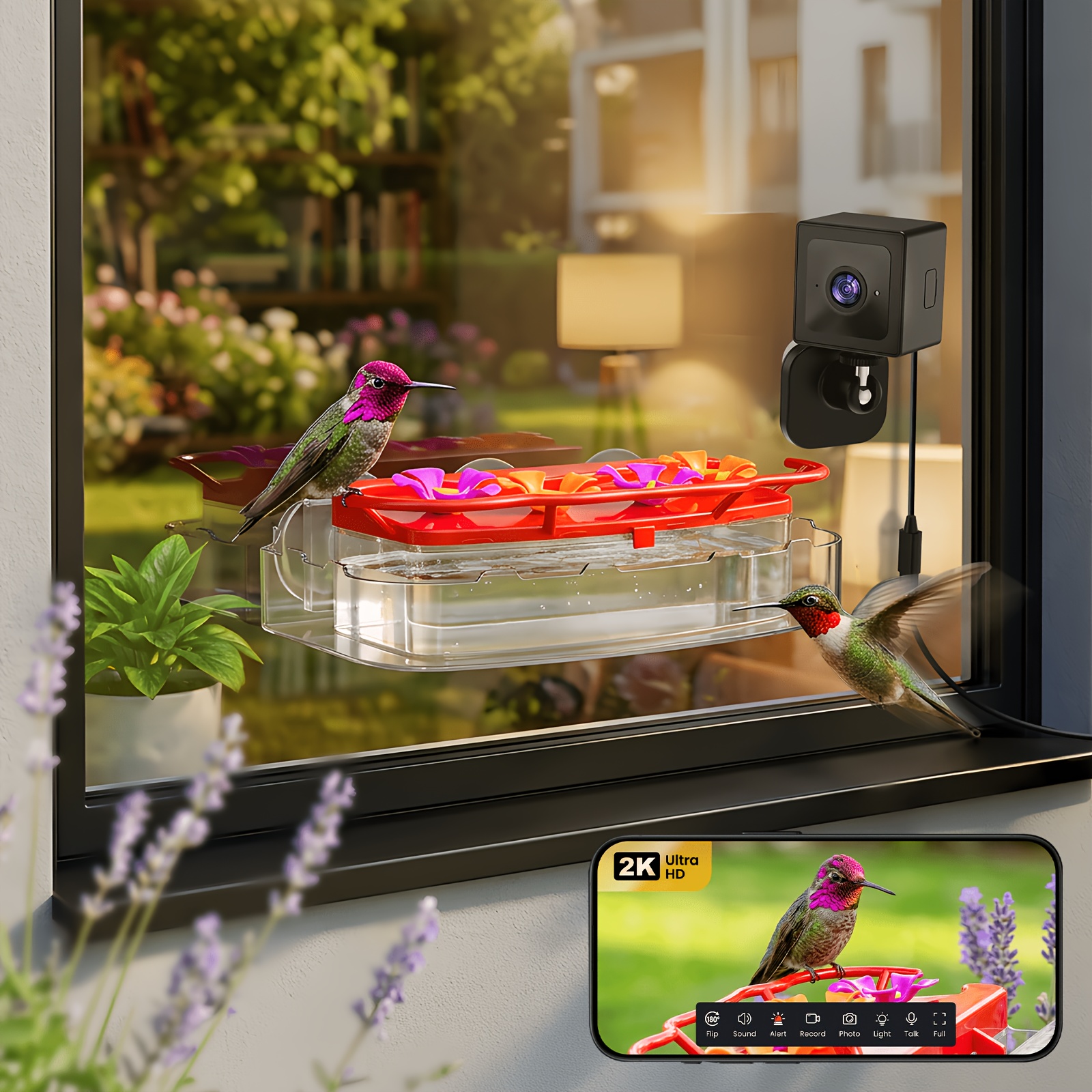 HIXX Smart Bird Feeder with 2K HD Camera, AI Bird Identification, Color Night Vision, Black or Red