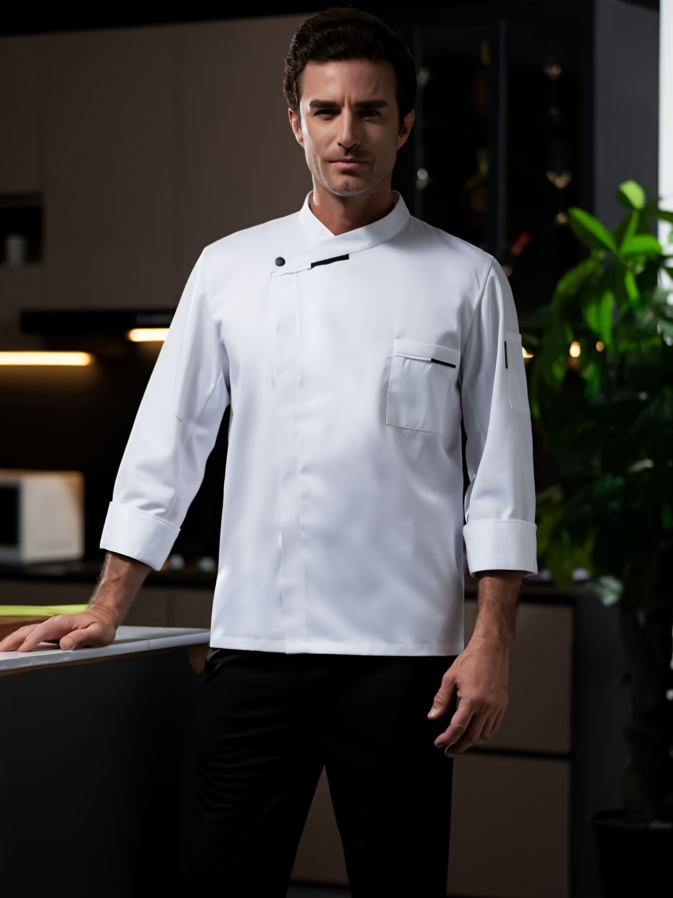 mens   coat long sleeve color   with stand collar for kitchen bbq and baking cotton blend non stretch fabric 0