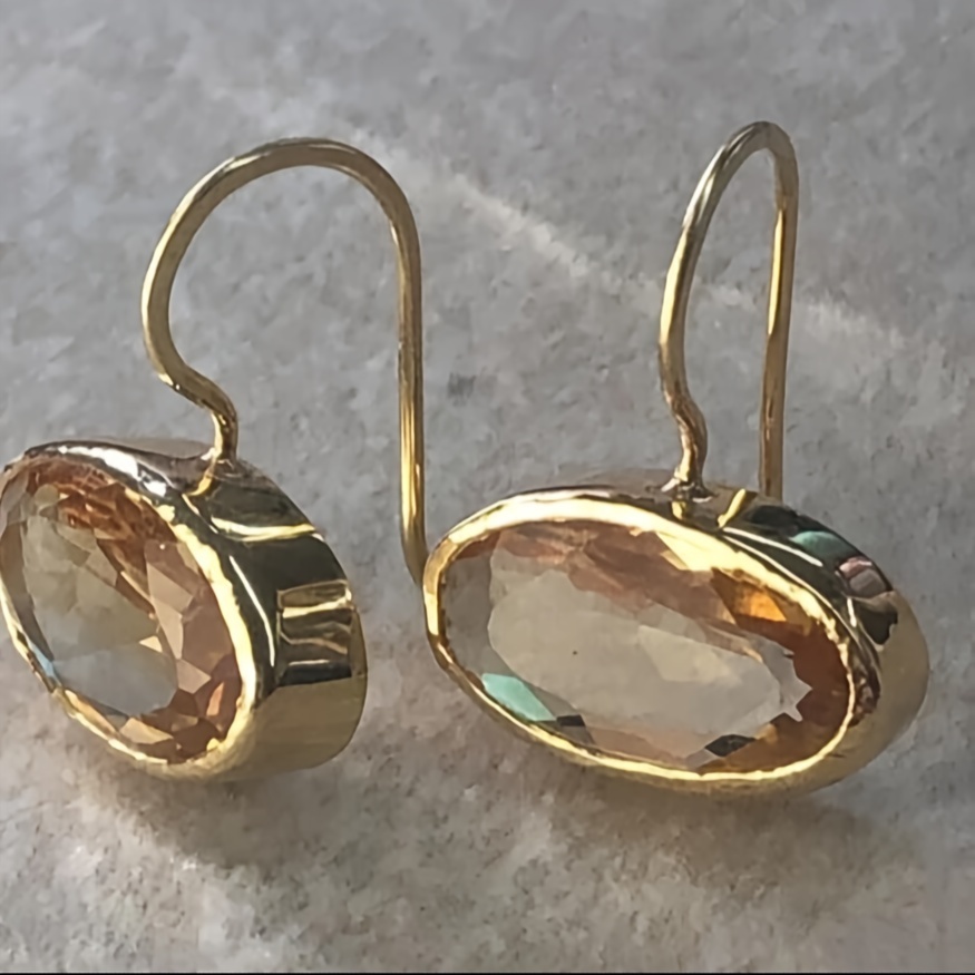 

Elegant Gold Plated Transparent Gemstone Earrings, Simple Luxurious Style, Dangle Drop Hook Earrings For Women