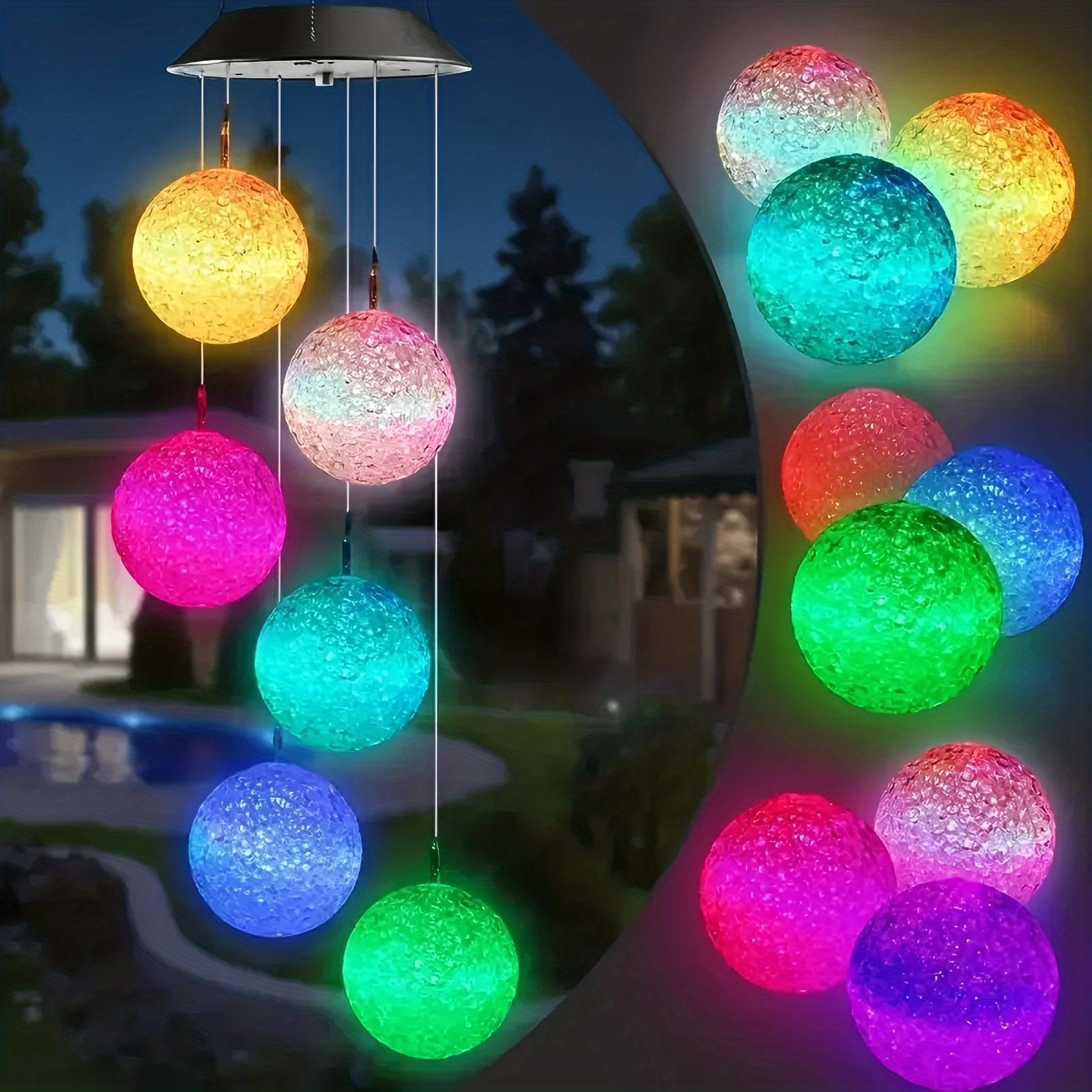 E-shop Solar-Windspiel-Kugel, farbwechselndes Windspiel LED-bewegungsgesteuertes Solarlicht, Außenlaterne Hängelampe, das perfekte Geschenk für Mama