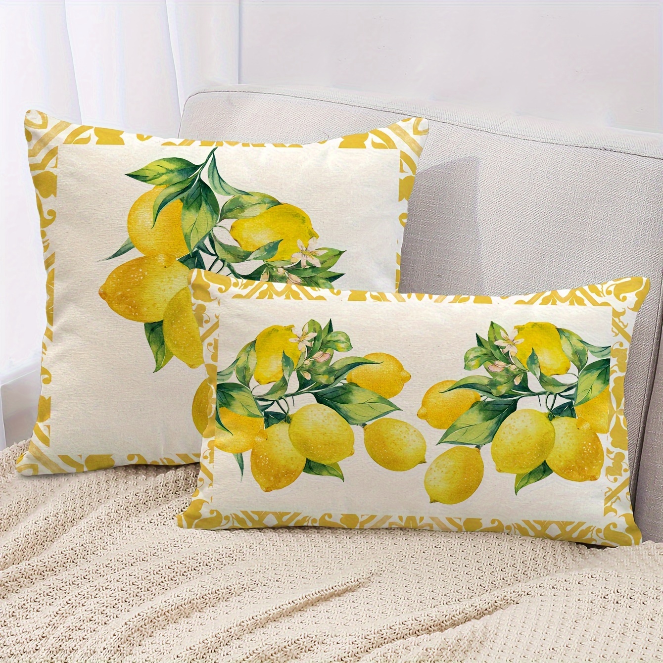 

1pc Rustic Lemon Pillow Cover 17x17 Inches, Yellow Lemons Print Decorative Case, Country-style Sofa/car/bedroom Decor, 100% Linen Fabric, Vibrant Summer Fruit Design, Pillowcase Only – No Insert