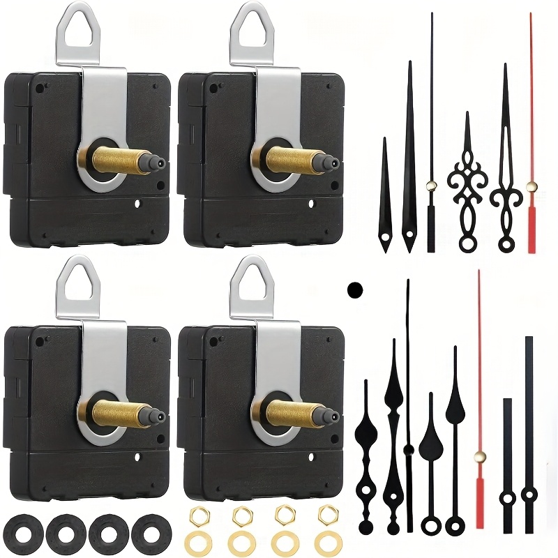 Image of Clock Movement Mechanism With 5 Different Pairs Of Hands, High Torque Long Shaft Clock Movement Quartz Repair Parts Replacement With Hook And , 32mm/ 1.26 Inches (2/4pcs)