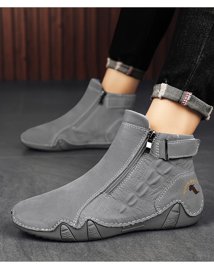 [Handmade Boots] Large Size Men's Boots | Zippered Slip-on Upper 38-48 Octopus Mid-top Rubber Sole Handmade Outdoor Boot Casual Walking Shoes