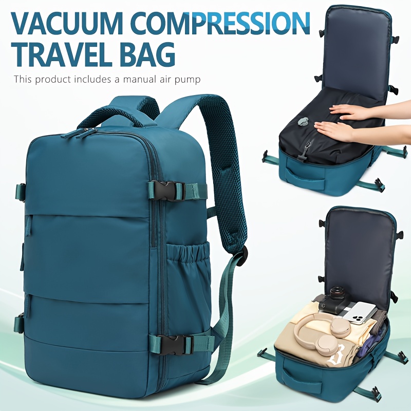 TEMU Vacuum Compression Backpack With Air Pump, Lightweight Travel Bag, Multi-compartment Laptop Bag, Nylon Material, Durable And Easy To Clean,