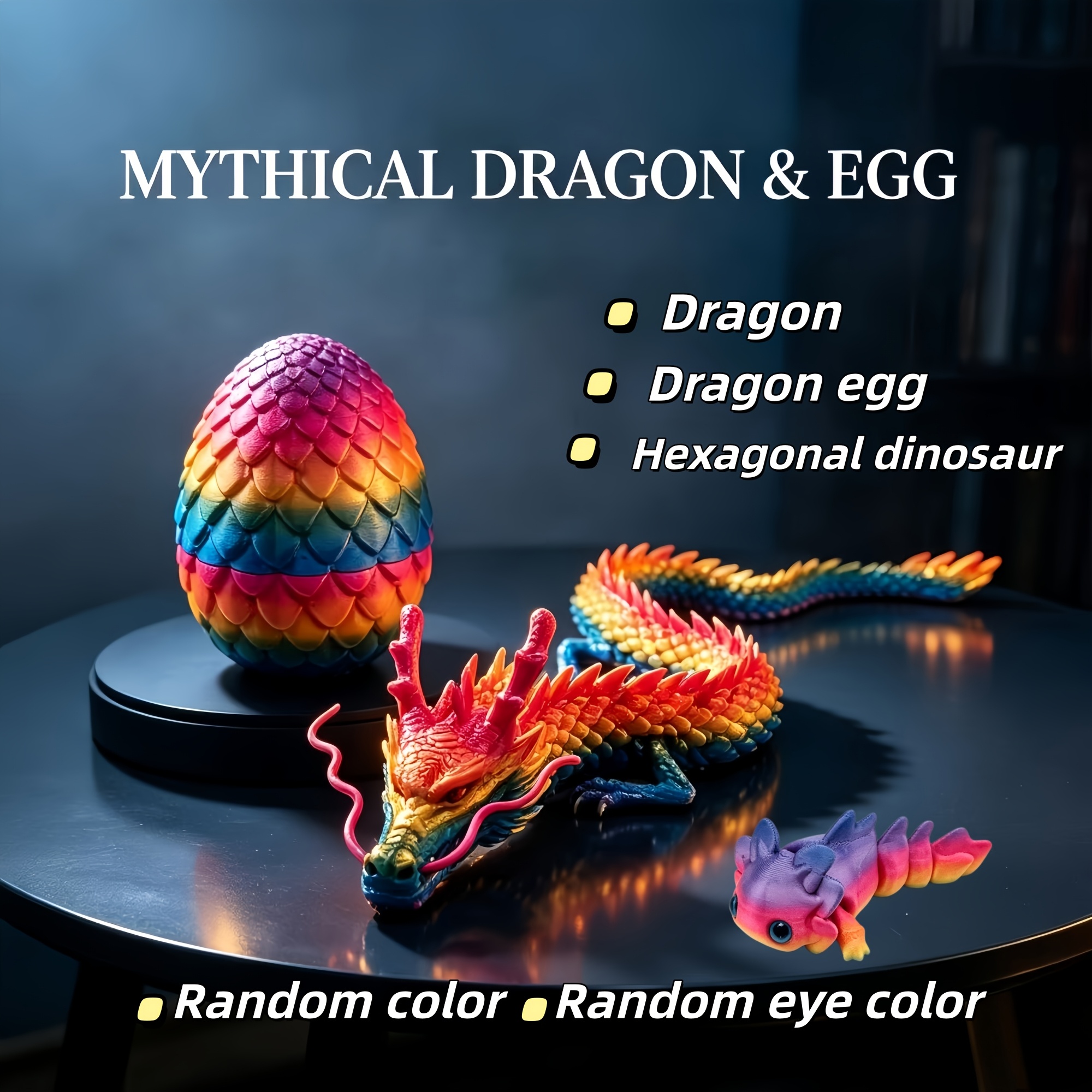 TEMU 3pcs Set: 1 Dragon + 1 Egg + 1 Axolotl (colors Random) 3d Printed Toy Dragon Egg Set, Animal Toy Set, Dragon And Egg, Creative Collectible Toy,