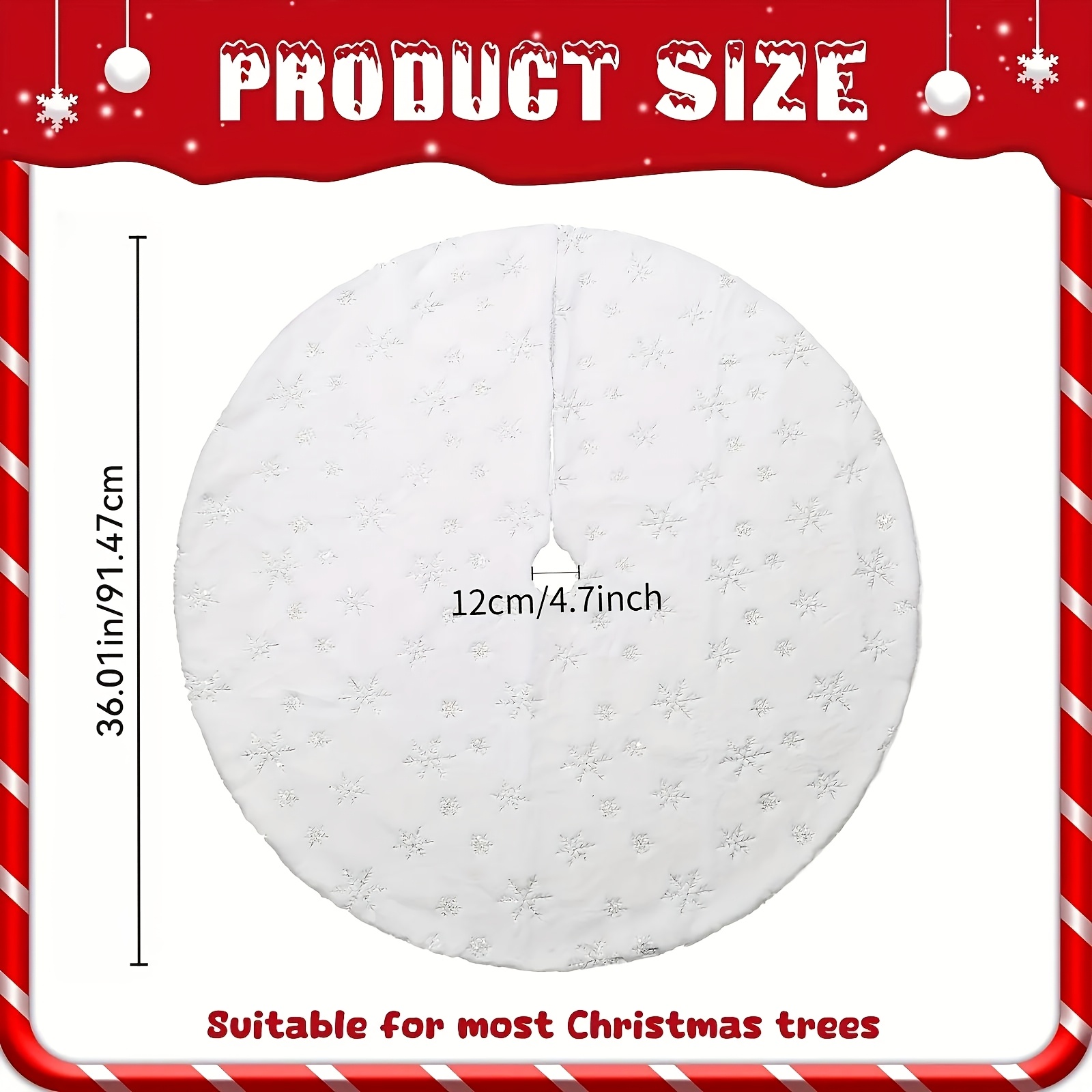 Image of 36.01 Inch Sequin Faux Fur Christmas Tree Skirt Decoration For Merry Christmas Party White Plush Silver Sequin Snowflake Xmas Christmas Tree Skirt Decorations