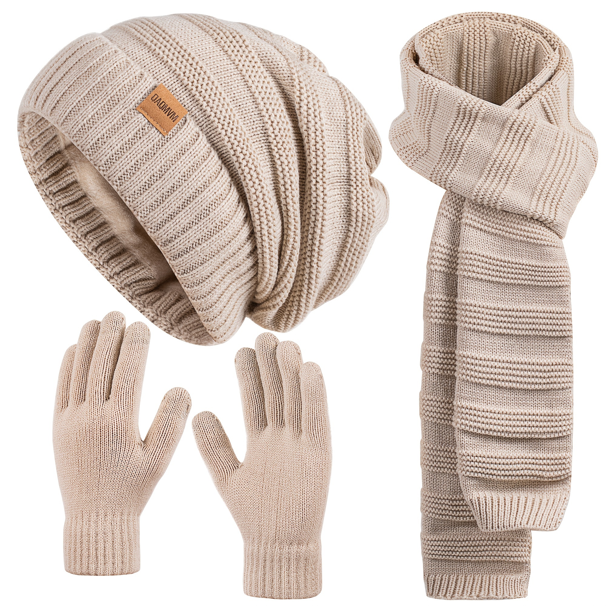 

Women's Cozy Acrylic Knit Beanie, Scarf & Touchscreen Gloves Set - Fleece-lined For Extra , Stretchy Ribbed Winter Hat And Long Scarf, Ideal For Cold Weather & Thanksgiving Celebrations, Knit Hat