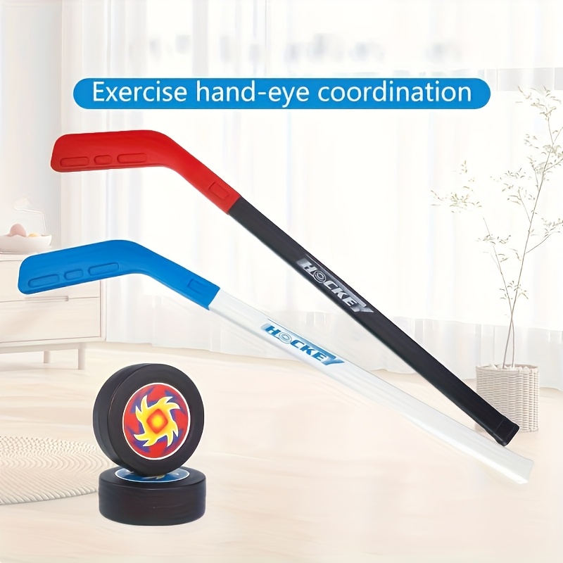 E-shop 2er-Set Unisex Eishockeyschläger für Anfänger, professionelle -Schläger mit 2 PVC-Bällen - Rot, Weiß, Blau
