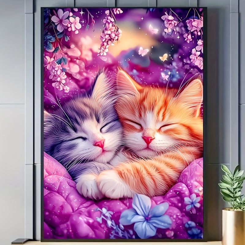 

5d Adult Diamond Painting Set, 2 Cute Cats, Large Size New Animal Mosaic Art , Diy Full Diamond Acrylic Diamond Painting Square Diamond Round Diamond, Holiday Surprise Gift, Wall Decoration