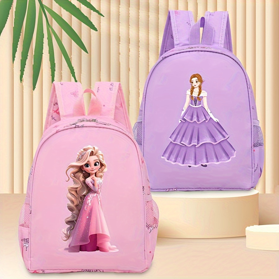 

Chic Princess-themed Backpack For Women - Durable Nylon, Adjustable Straps, Zip Closure, Fade-resistant Polyester Lining With Cute Cartoon Design - Travel & School