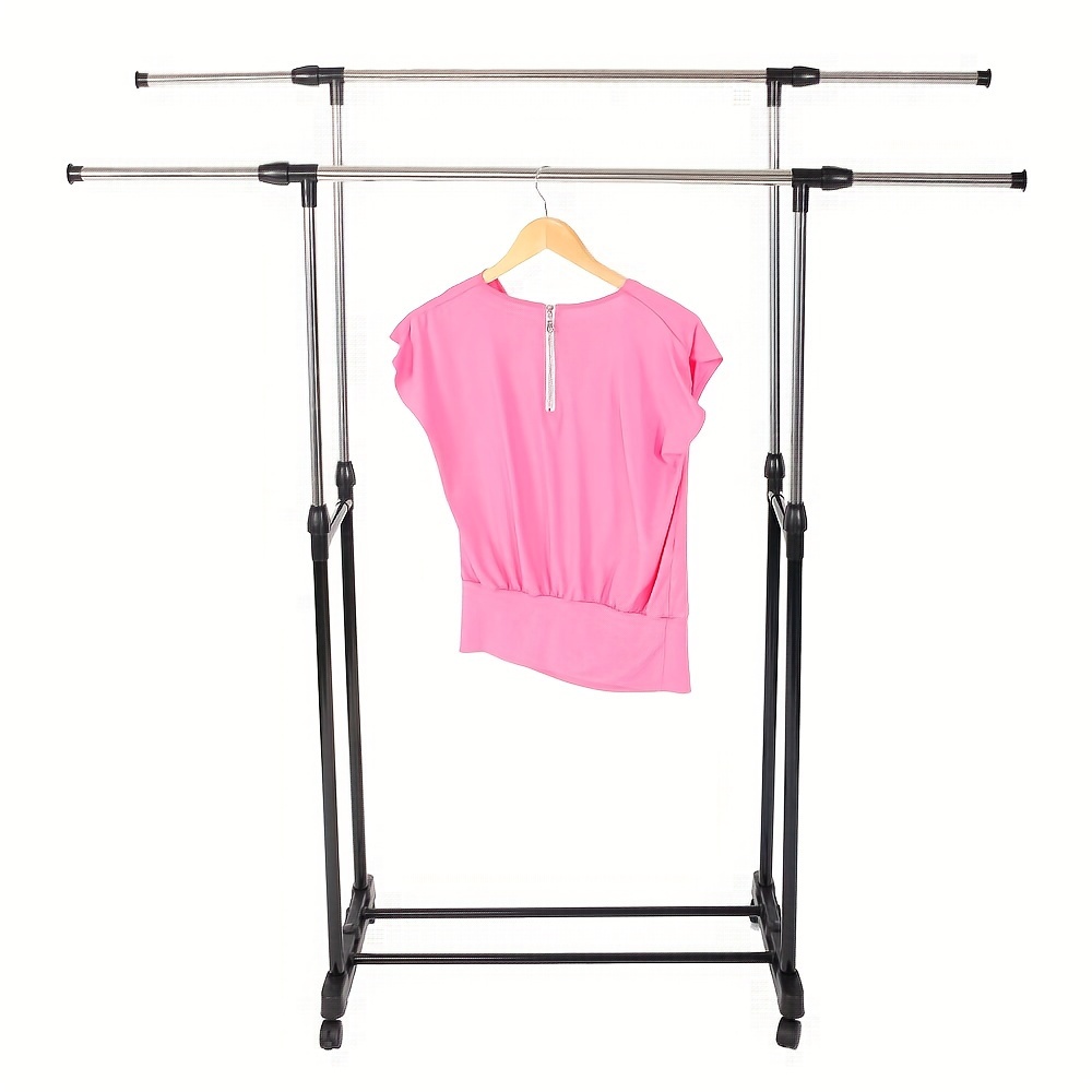 

Dual-bar Vertical Horizontal Stretching Stand Clothes Rack With Shoe Shelf Black & Silver