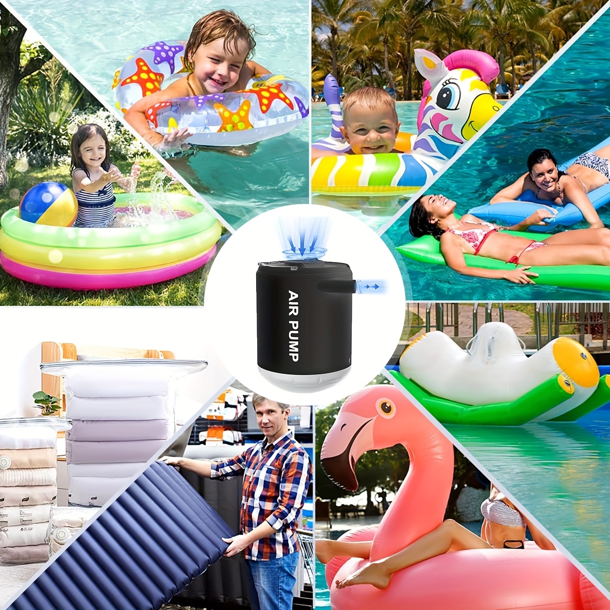 ultra compact portable air pump with camping light usb rechargeable 2000mah battery for pool floats air mattresses pump and battery jumper battery powered air pump details 2