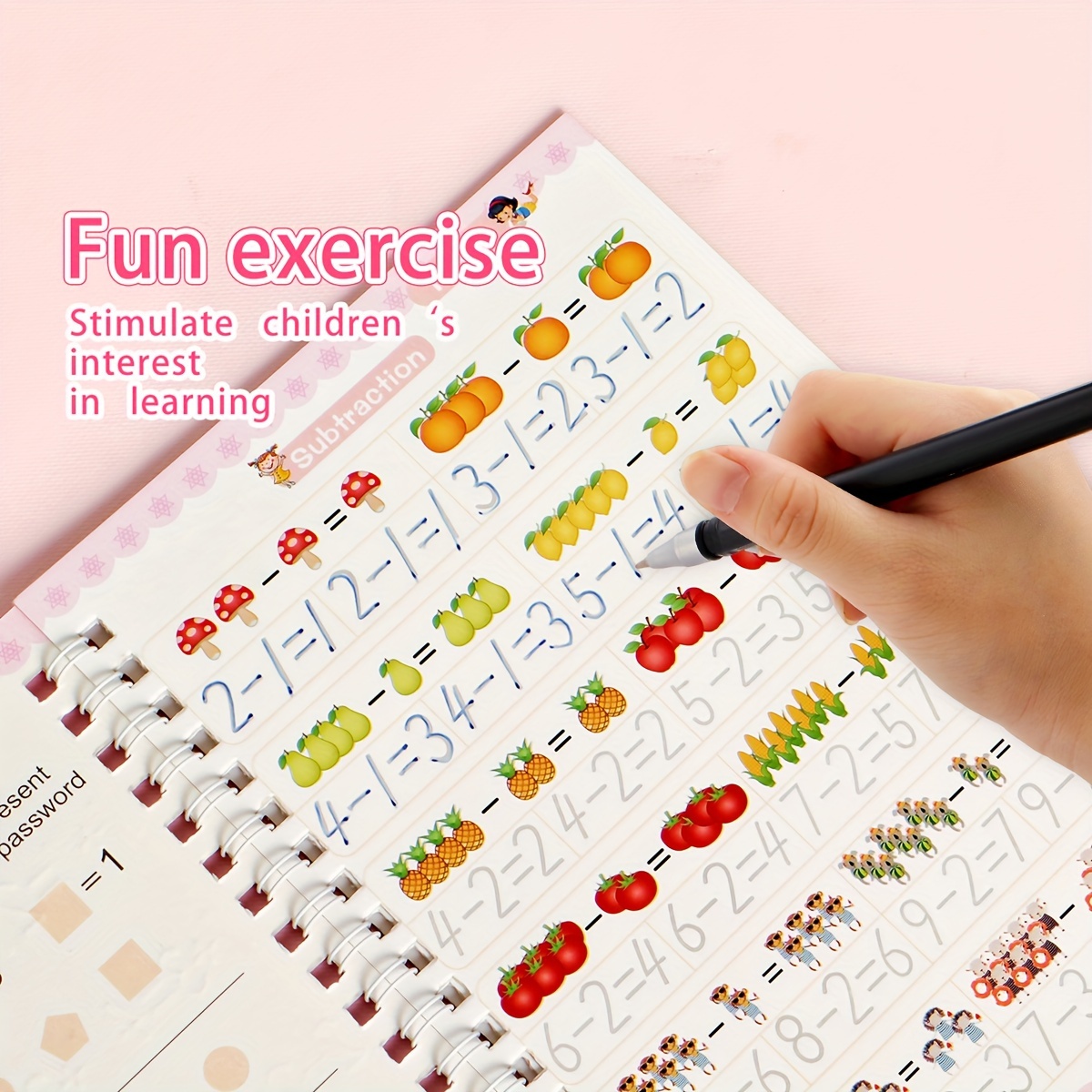 4-Pack Children's Magic Practice Copybooks Set with Pen and Refills, Reusable 3D Groove Writing Pad for Kids Ages 3-6, Traceable Alphabet, Numbers, Drawing & Math Workbooks for Preschoolers - Educational Handwriting Practice Kit