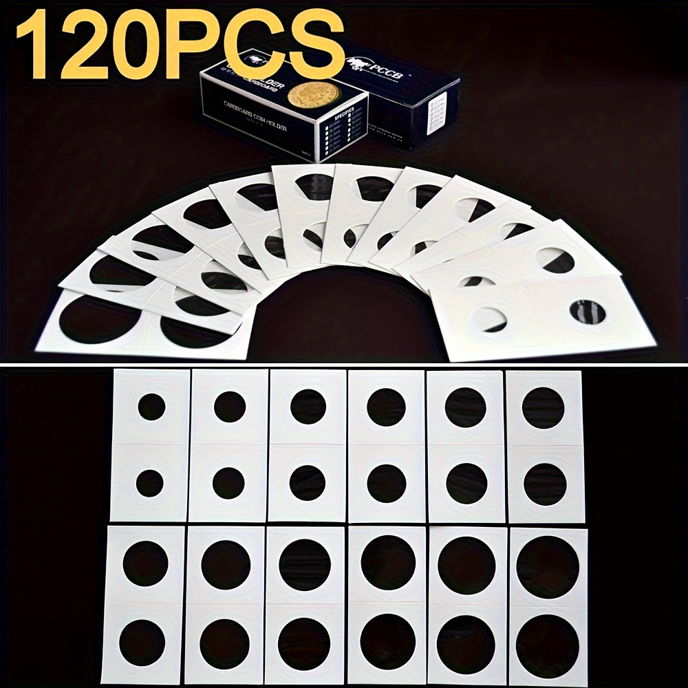 

120pcs 12 Sizes Cardboard Mylar Coin Flips Coin Collection Paper Clips Holders