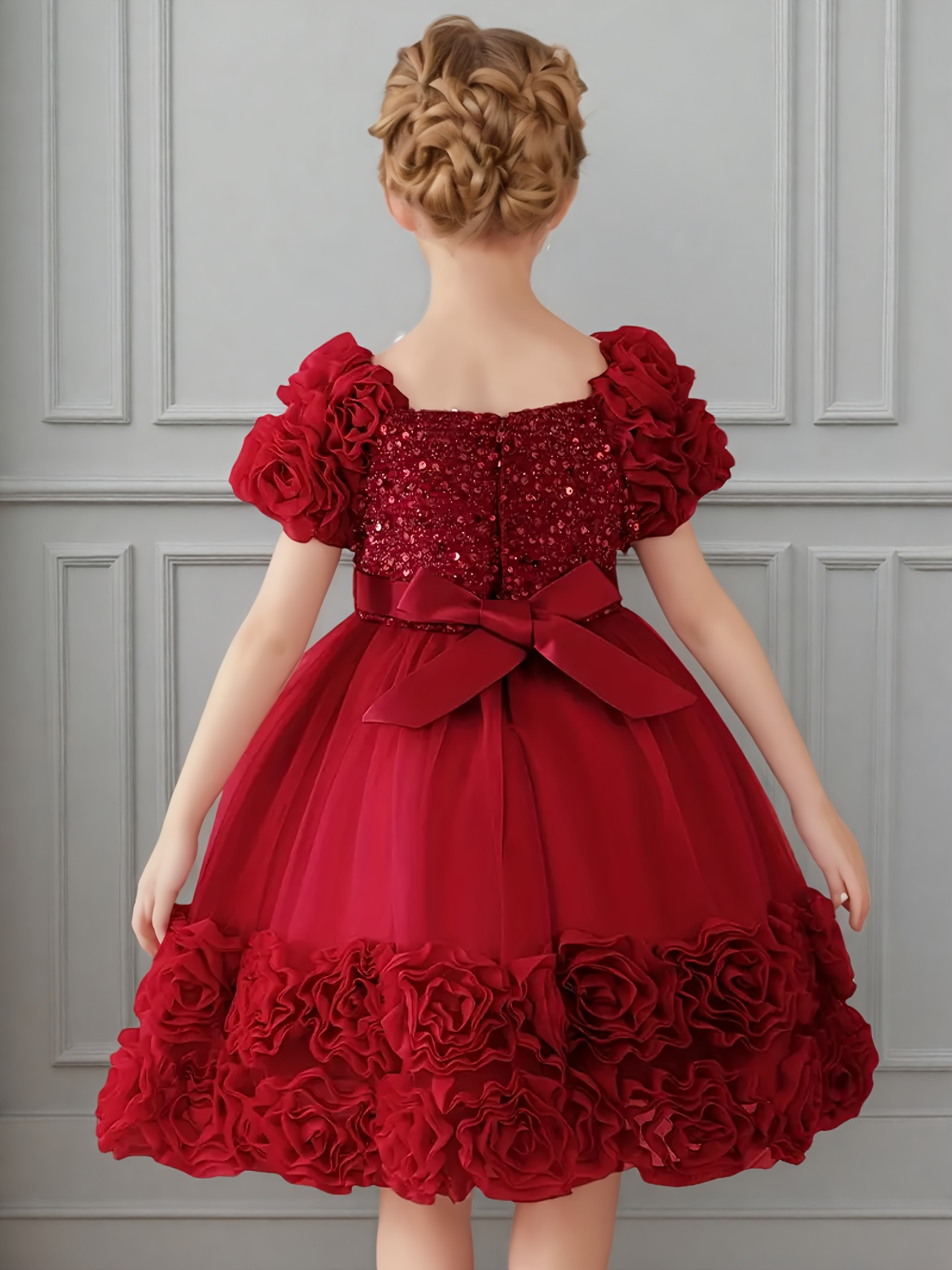 fitted lace wedding dress Red Sequin Baby Girl Dress with Headband main image 1