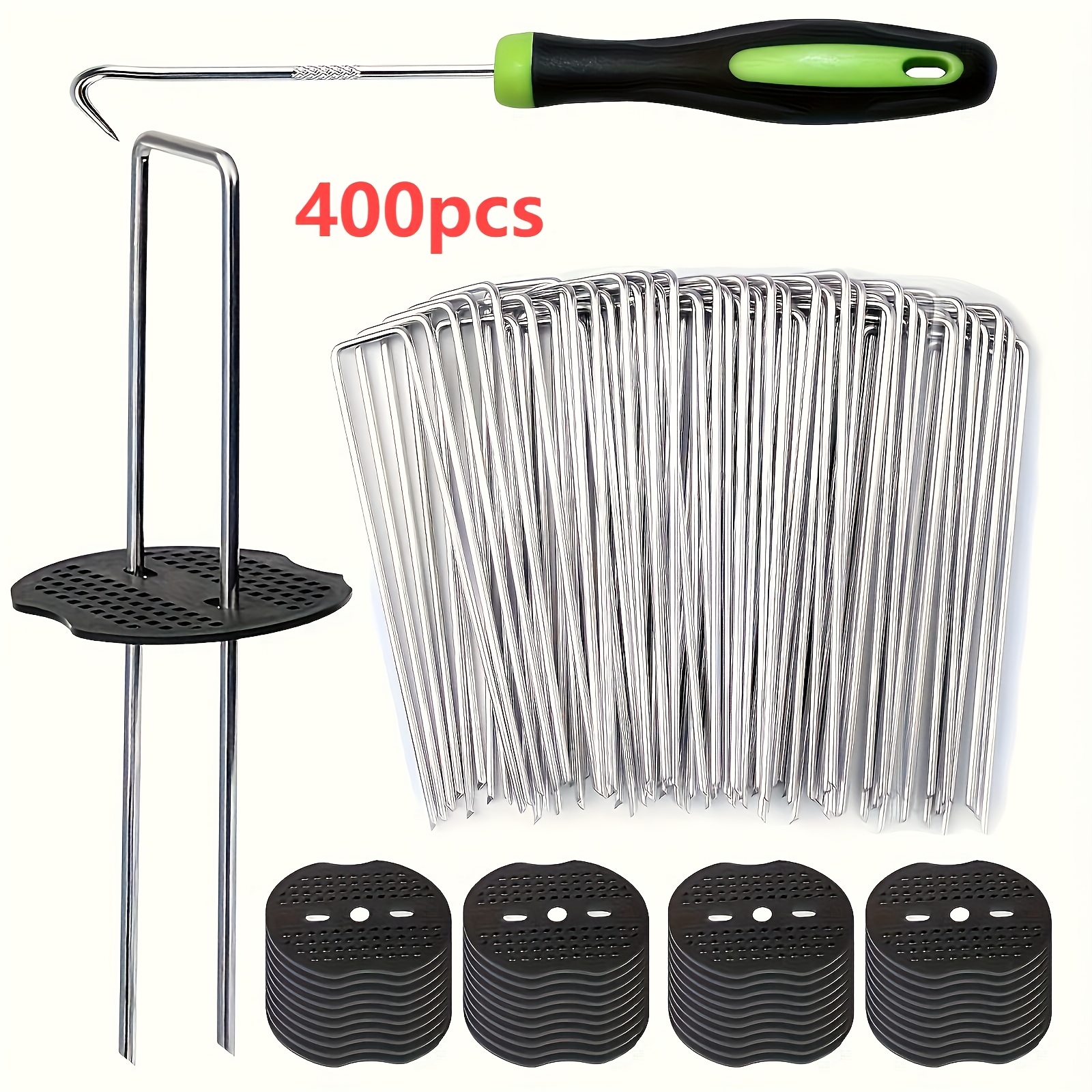 Image of 200pcs/400pcs Lawn U-shaped Nail Set, U-shaped Fixing Stakes, 6-inch U-shaped Galvanized Landscape Nails, Heavy-duty Garden Nails, Are For Fixing Lawns And Fabrics