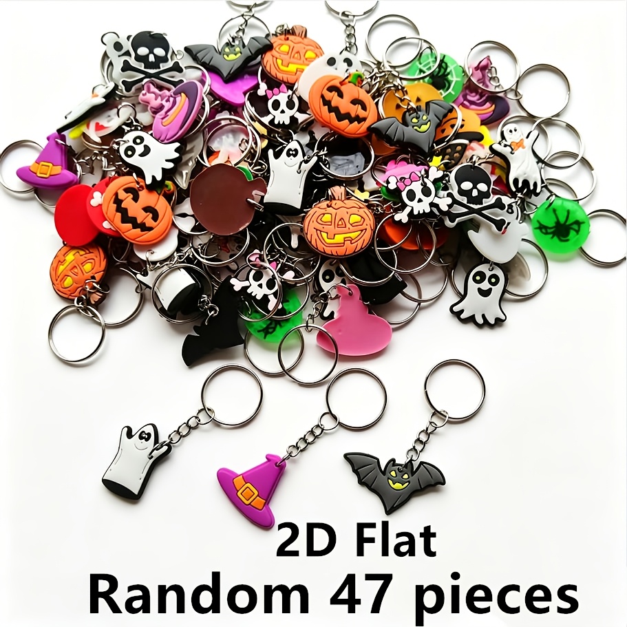 TEMU 2d Flat, Gift For Her/him Random 47pcs Party Keychain Gift Bag, Halloween Themed Keychains, Seasonal Small Gifts, Classic And Practical Design,