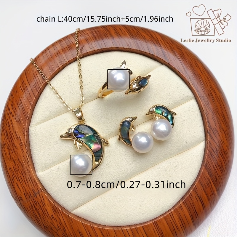 Freshwater Pearl Dolphin Jewelry Set, August Birthstone
