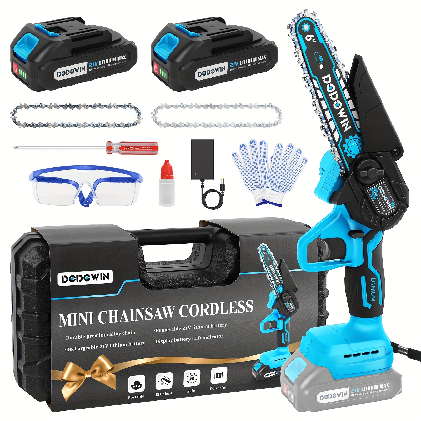 

Dodowin 6-inch Cordless Mini Chainsaw Kit - Performance For Camping, Projects | Includes Safety Gear & 2000mah Rechargeable Battery | Perfect Christmas Gift For Men, Dad & , Camping Gadgets