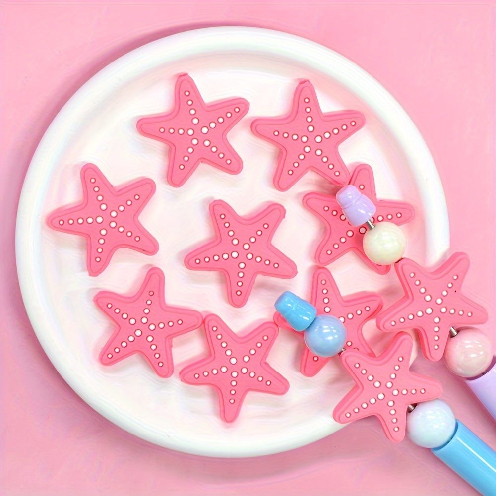 

10pcs Pink Starfish Beads, Pvc Plastic, For Diy Keychains & Pen Decorations - No Pen Included