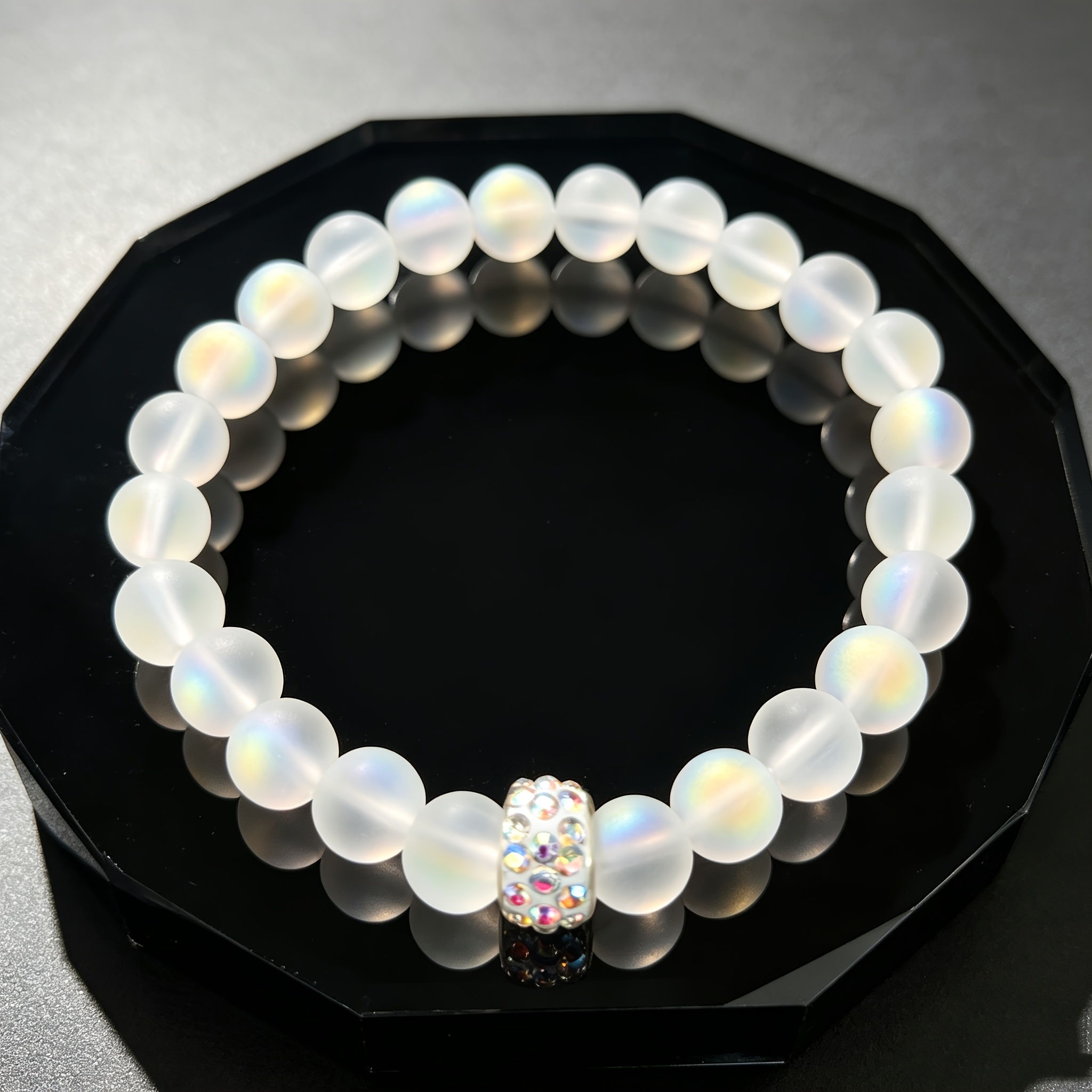 Bohemian Multicolor Moonstone & Pink Beads Couple Bracelet, Gift