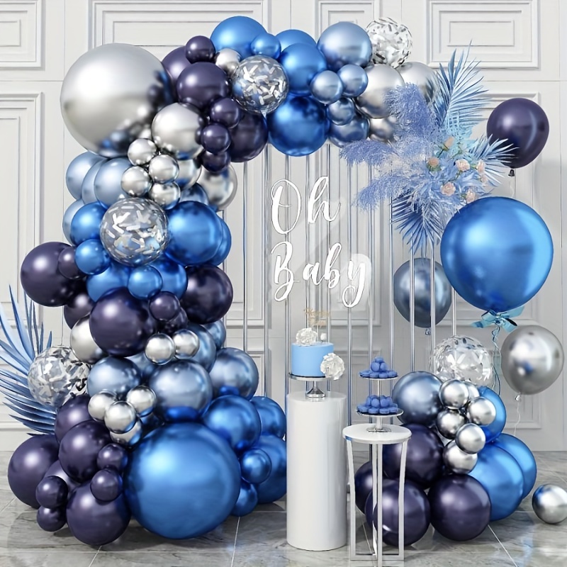 

94pcs Blue And Silvery Balloon Arch Kit, Navy Blue, , And Silvery Wreath With Metallic Royal Blue, Light Blue, And Silvery Balloons For Birthdays, Weddings, Graduations, And Party Decorations