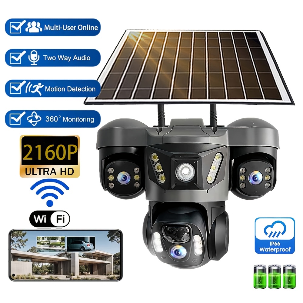 TEMU Kepeak 2160p Security Cameras Outdoor, Local Storage, Solar Powered Cameras For Home Security, Ptz Auto Tracking, 1cam-kit, Color Night Vision