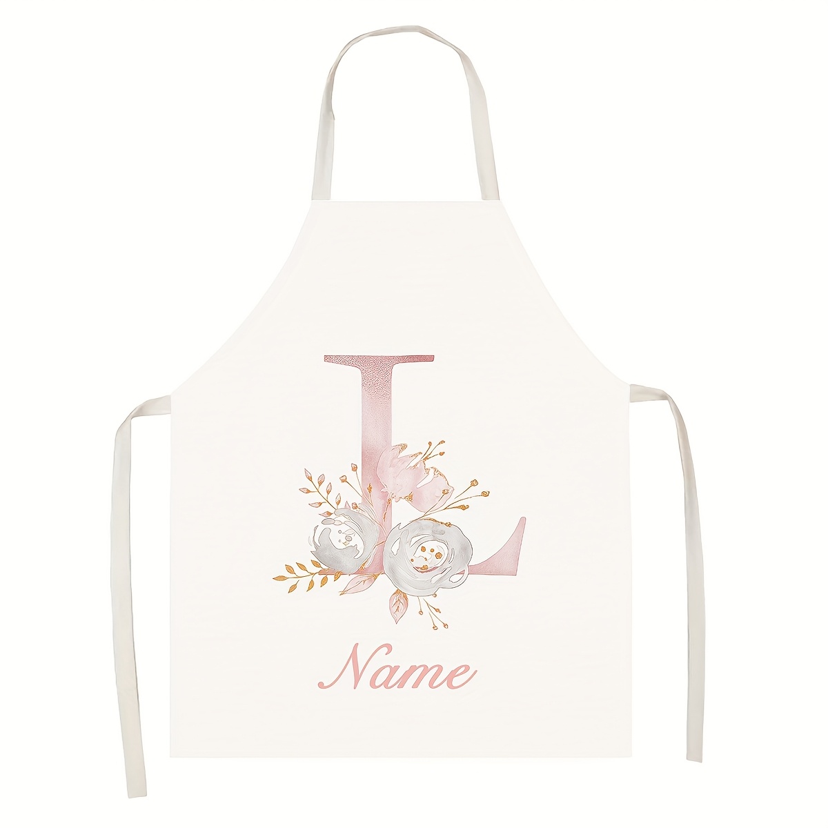 TEMU 1pc Customizable Name A-z Initial Letter Kitchen Apron, Polyester -like Fabric, Personalized Diy Apron, Painting Handmade Cooking Baking