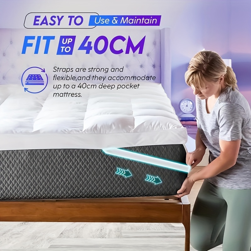 1pc Hotel Quality Mattress Topper 10Cm/ 4 Inch Extra Thick Plush Support & Breathable, Fits All Mattress Pad Sizes (Single Double King Super) - White